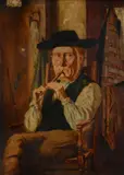 Playing the pipe by James Campbell, oil, offered May 2021