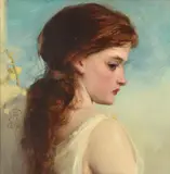 Head of a girl Oil on boardSigned with monogram and dated 1876 (lower left)20.4 x 20.4cm (8 x 8 in.)In a Rossetti type frame by Robert Herdman, 1876, Oil on boardSigned with monogram and dated, sold May 2021