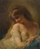 Portrait of a young lady in a white lace dress by Albert Ludovici Senior, 1871, oil, offered May 2021