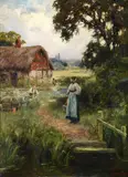 The cottage garden by Yeend King, oil, sold May 2021
