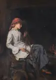 Fisher girl with net by Carlton Alfred Smith, oil, sold May 2021