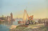 Figures on the shoreOil on canvasSigned (lower right)40 x 60cm (15½ x 23½ in.) by William Raymond Dommersen, oil, sold May 2021