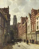 A street scene in Rotterdam with the cathedral beyond by William Hendrick Eickelberg, oil, sold May 2021