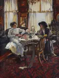 Conversation pieceOil on canvas46 x 35.5cm (18 x 13¾ in.)Provenance:The Fine Arts Society, November 1961Condition Report: The canvas is not relined by Annie Rose Laing, oil, sold May 2021