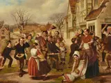 Penny for the guyOil on canvasSigned (lower left)45 x 61cm (17½ x 24 in.) by Charles Ashmore, oil, offered May 2021