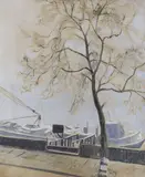 River mist by Margery Oliver, watercolour, sold May 2022