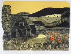 Harvesting near Glyndebourne - Sussex No.2 by Robert Tavener, print, sold May 2022