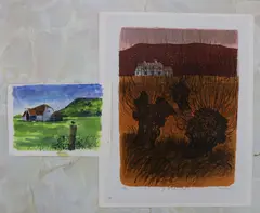 Three Willows and Downs by Robert Tavener, lithograph, sold May 2022