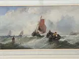 Fishing boats offshore by William James Durant Ready, oil on board, sold May 2022