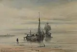 Fishing boats unloading the catch by Albert Ernest Markes, 1886, watercolour, sold May 2022