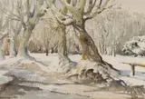 Woodland in winter by Charles Patrickson, watercolour, sold May 2022