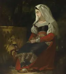 A Roman peasant at a fountain by Angelo Collen Hayter, oil, sold May 2022
