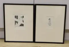 Embracing couple and Bedroom scene, 12.5 x 7.5cm and 16 x 13cm by Eric Gill, print (other), sold May 2022