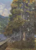 River landscape with woman beneath a shady tree by Charles James Fox, oil on canvas, sold May 2022