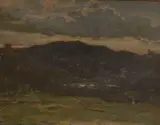 Mountainous landscape by Guglielmo Pizzirani, 1921, oil on canvas, sold May 2022