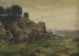 Italian landscape by Garzia Fioresi, oil on canvas, sold May 2022