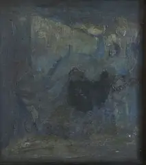Moonlit landscape by Giuseppe Biasi, oil on wood, sold May 2022