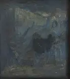 Moonlit landscape by Giuseppe Biasi, oil on wood, sold May 2022