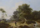 Figure on a country lane, initialled, Eastbourne Fine Art label verso, 21 x 29cm by Hendrik Pieter Koekkoek, oil on canvas, sold May 2022