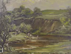 The Bathing Pool 1937 by Hector Chalmers, oil on board, sold May 2022