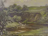 The Bathing Pool 1937 by Hector Chalmers, oil on board, sold May 2022