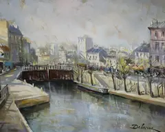 Lock Gates by Lucien Delarue, oil on canvas, sold May 2022