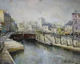 Lock Gates by Lucien Delarue, oil on canvas, sold May 2022