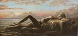 Embracing nudes on the seashore by Michael Alcorn-Hender, oil on board, sold May 2022