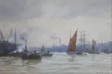 Shipping on The Thames by David Gould Green, watercolour, sold May 2022