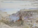 Hastings Town, 1911 Exhibition label verso, 16.5 x 23cm by Arthur Meyrick, watercolour, sold May 2022
