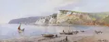 Fishing boats on the shore by Arthur W Perry, watercolour, sold May 2022