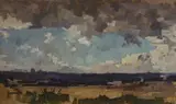 Open landscape, 34 x 39cm by Michael Lawrence Cadman, oil on board, sold May 2022