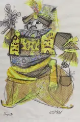 Costume design for Osmin from Entfuhrung by Emanuele Luzzati, mixed media and collage, sold May 2022