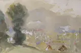 Hillside view by Alfred East, watercolour, sold May 2022