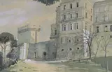 The Abbey of Montmajour, Provence, monogrammed and dated 1969, 30 x 47cm by John Doyle, 1969, watercolour, sold May 2022