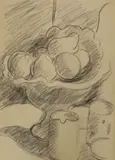 Still life of fruit in a bowl, label of attribution verso, 36 x 25cm by Matthew Smith, pencil on paper, sold May 2022