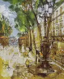 French street scene by Bernard Dufour, oil on canvas, sold Apr 2022