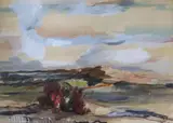 Mountain landscape by Rowland Suddaby, ink and watercolour, sold Apr 2022