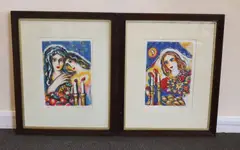 Young women with flowers and fruit by Zamy Steynovitz, pencil, sold Apr 2022