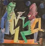 Knife Fight by Emmanuel Levy, watercolour, sold Apr 2022
