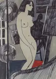 Female nude in a studio by S. Horne Shepherd, ink and watercolour, sold Apr 2022