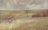Controlling the field, a huntsman riding with a pack of hounds by Michael Lyne, watercolour, offered Jul 2022