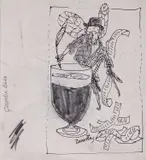 Man dipping a quill in a glass by Quentin Blake, ink and charcoal, sold Jul 2022