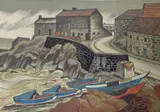 Craster, Northumberland, colour linocut print, limited edition 17/30 by Clifford Webb, linocut, sold Jul 2022