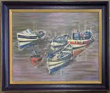 Staithes Fishing Boats by John Dobson, oil on board, offered Jul 2022