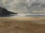 Caswell Bay, Gower Peninsula by Jonathan Taylor, 2002, mixed media, offered Jul 2022