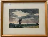Thurne Mill - Nightfall by John Sutton, watercolour, offered Jul 2022