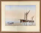 Shipping scene by Edward Pearce, watercolour, offered Jul 2022