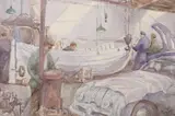 A double-sided watercolour, depicting a boatyard workshop and landscape (verso) by Thomas William Armes, watercolour, offered Jul 2022