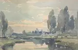 River scene, possibly river Gipping or Deben by Albert Charles Ribbans, watercolour, offered Jul 2022